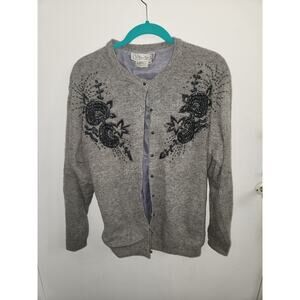 Vivien forest vintage lambswool angora sweater cardigan embroidered 48 XL